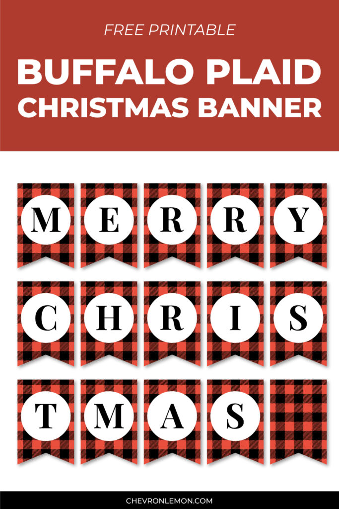 Printable buffalo plaid Christmas banner - Chevron Lemon