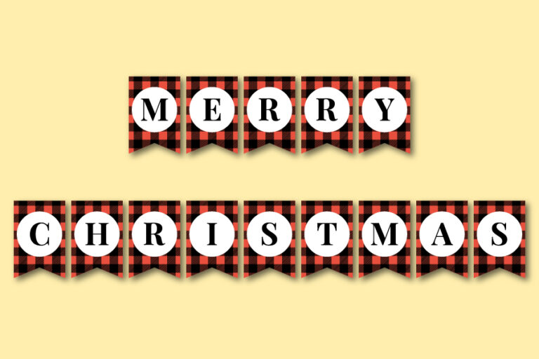 Printable buffalo plaid Christmas banner - Chevron Lemon