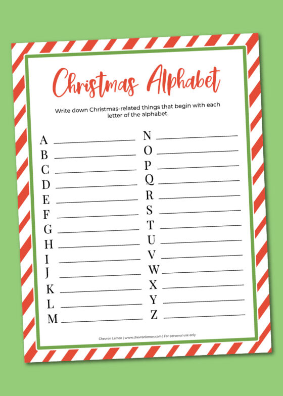 Printable Christmas alphabet - Chevron Lemon