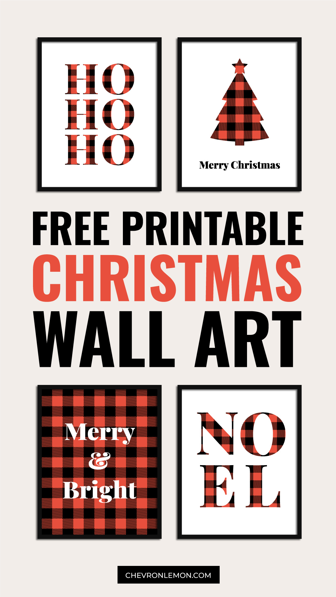 Printable buffalo plaid Christmas wall art