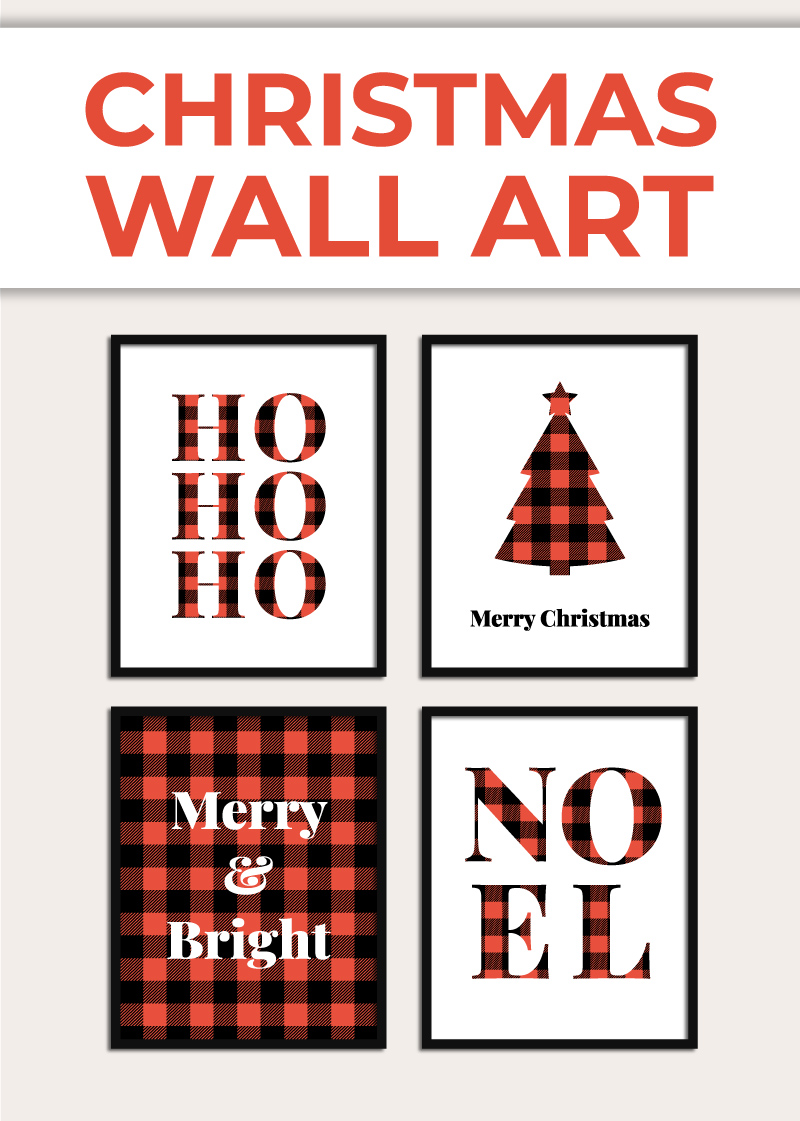 Printable buffalo plaid Christmas wall art - Chevron Lemon