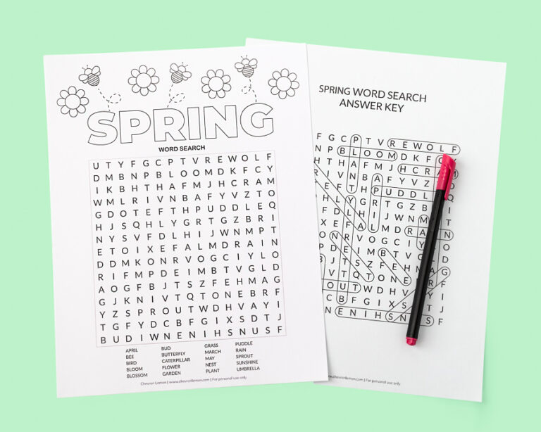 Printable spring word search - Chevron Lemon