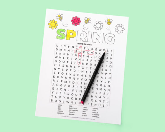 Printable spring word search - Chevron Lemon