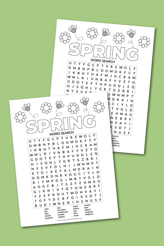 Printable spring word search - Chevron Lemon