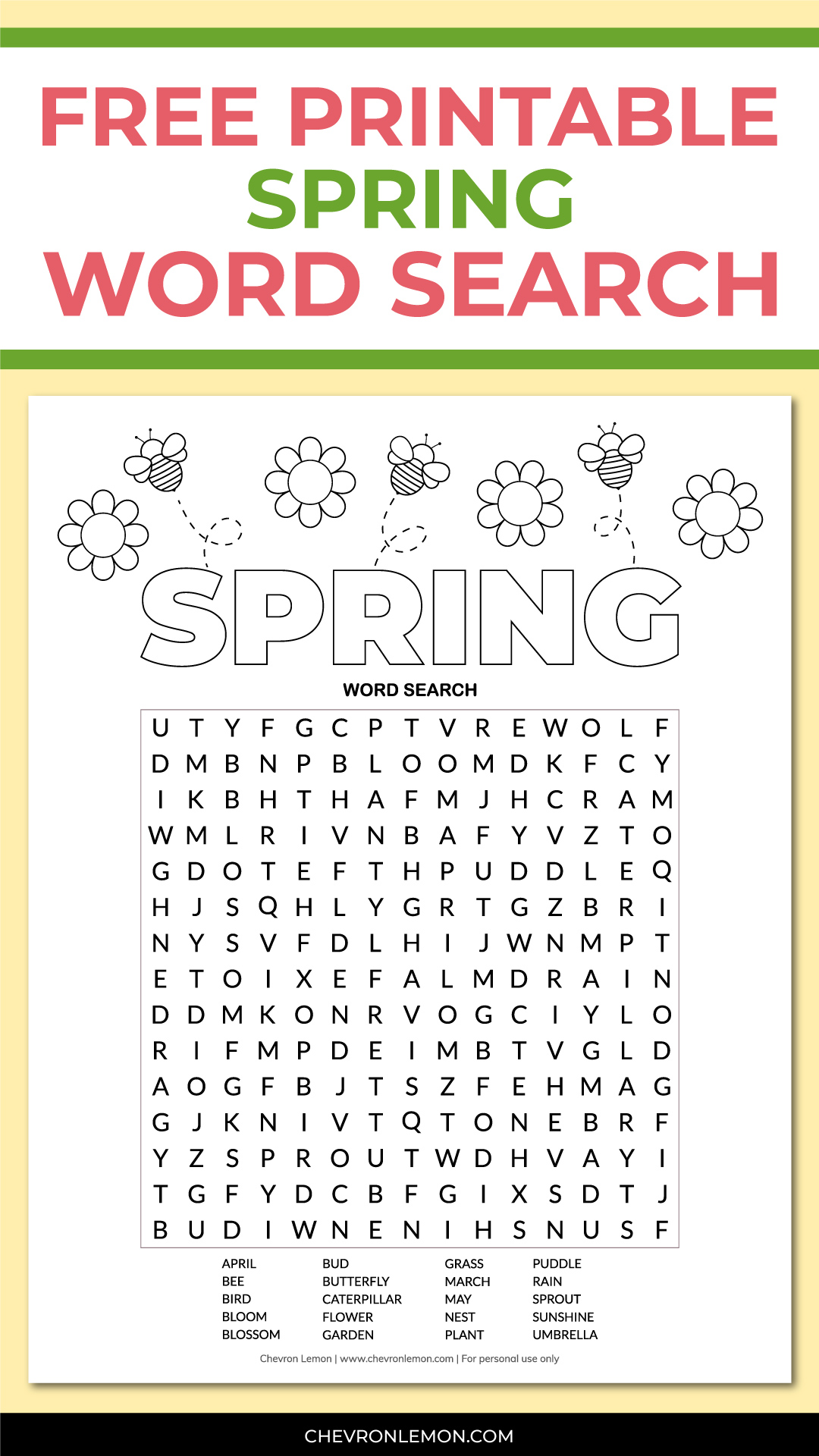 Printable spring word search