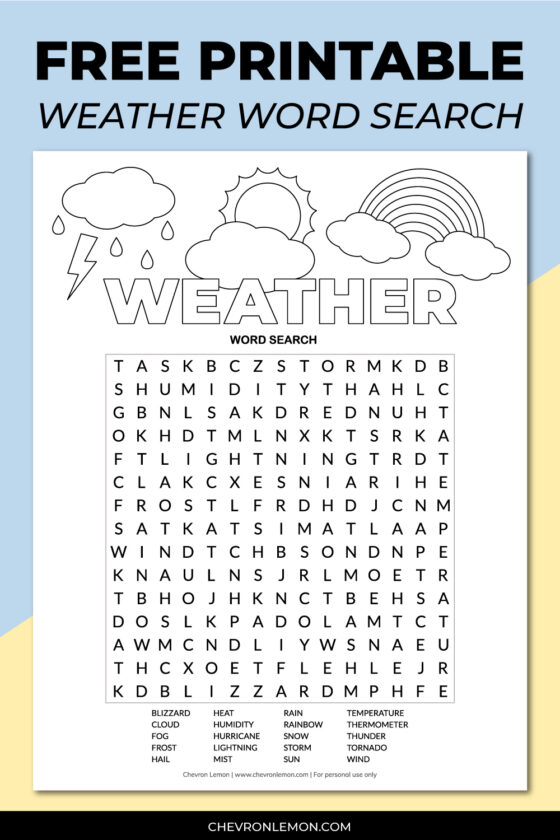 Printable weather word search - Chevron Lemon