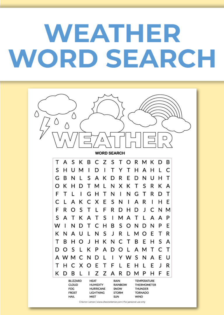 Printable weather word search - Chevron Lemon