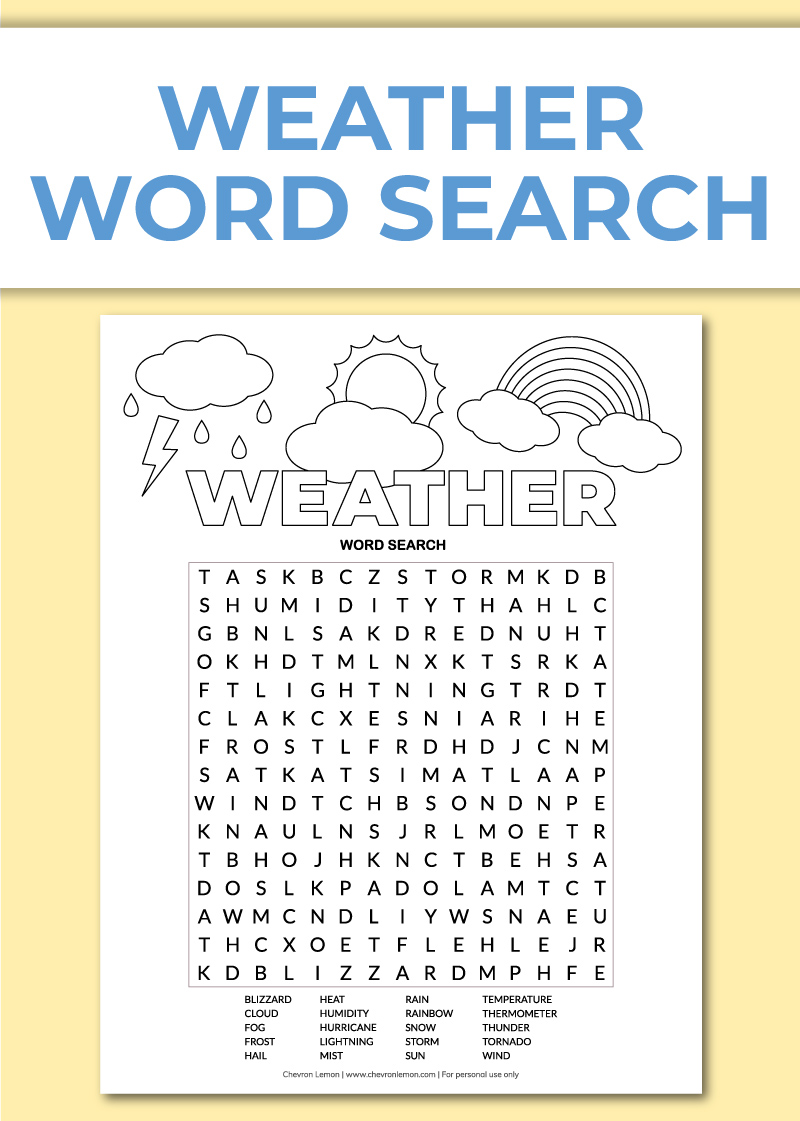 Printable Weather Word Search Chevron Lemon