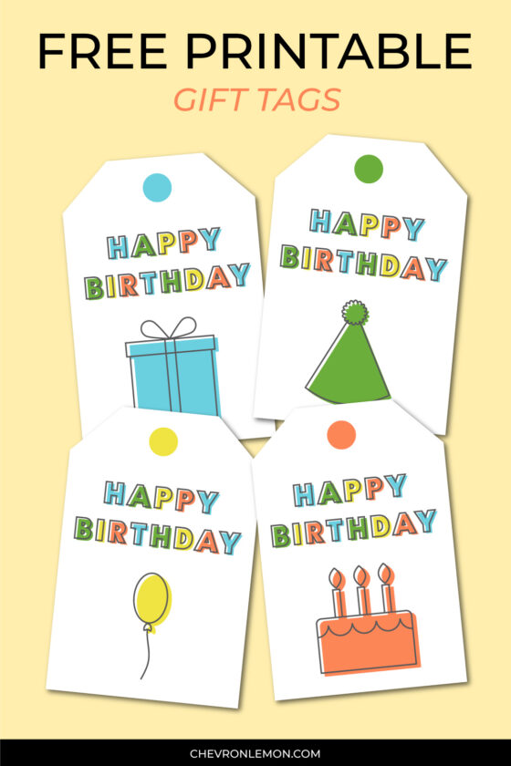Printable happy birthday gift tags - Chevron Lemon