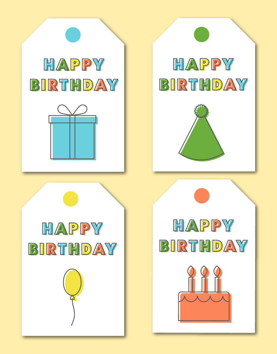 Printable happy birthday gift tags - Chevron Lemon