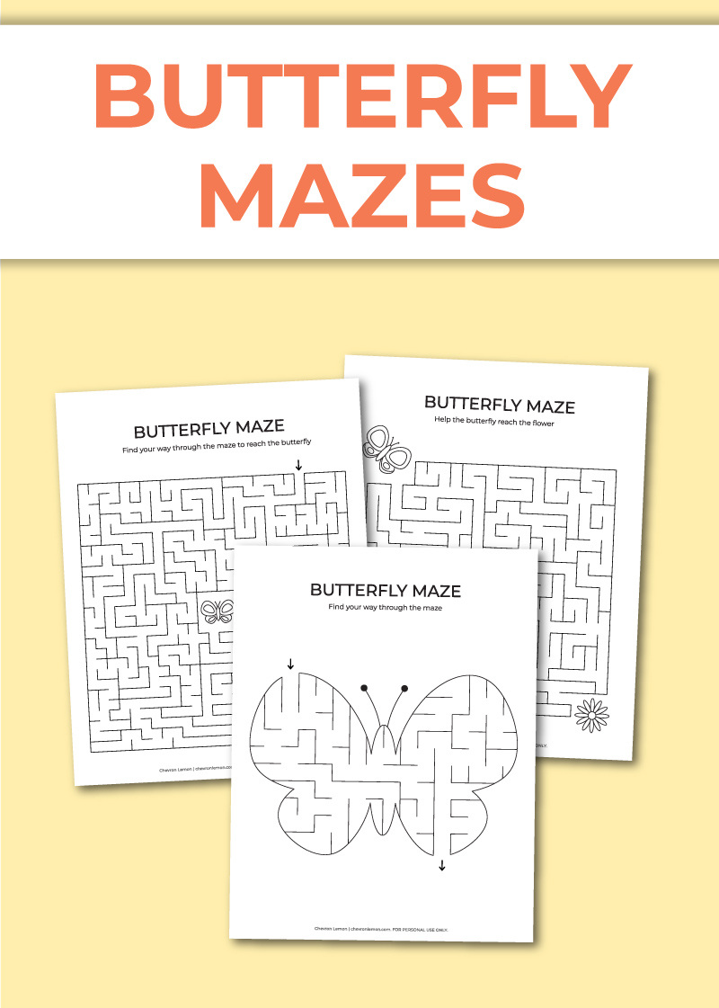 Printable butterfly mazes - Chevron Lemon