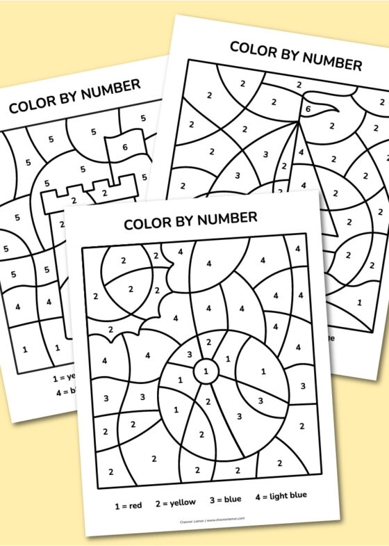 Printable beach color by number - Chevron Lemon