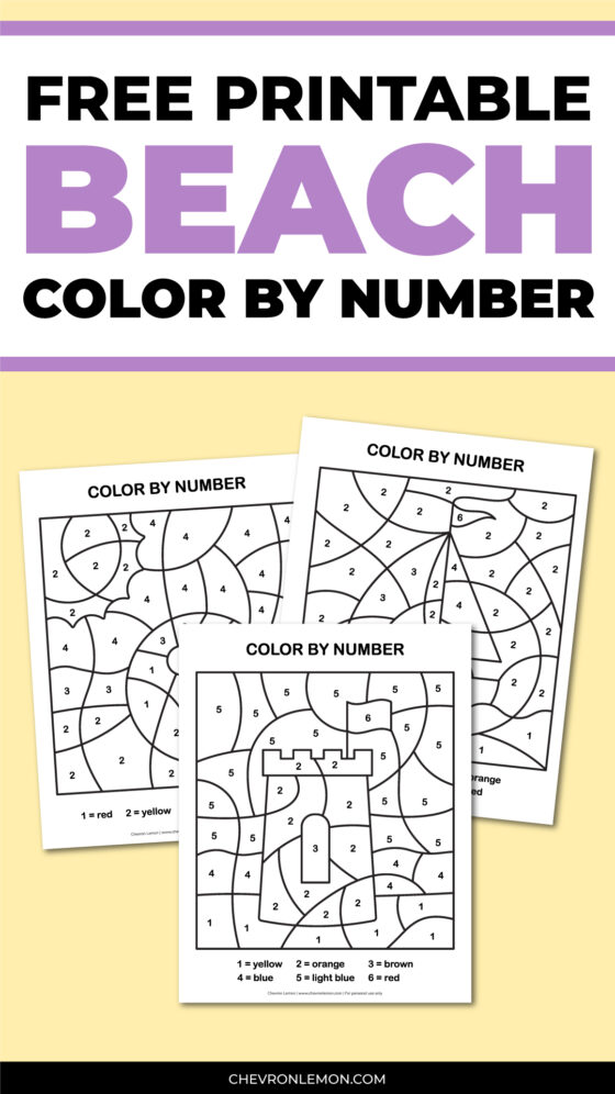 Printable beach color by number - Chevron Lemon