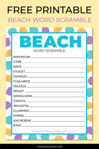 Printable beach word scramble - Chevron Lemon