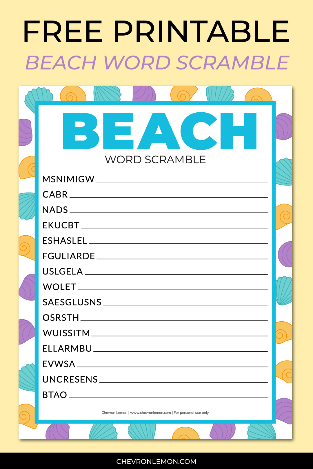 Beach word scramble