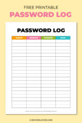 Printable password log - Chevron Lemon