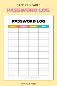 Printable password log - Chevron Lemon