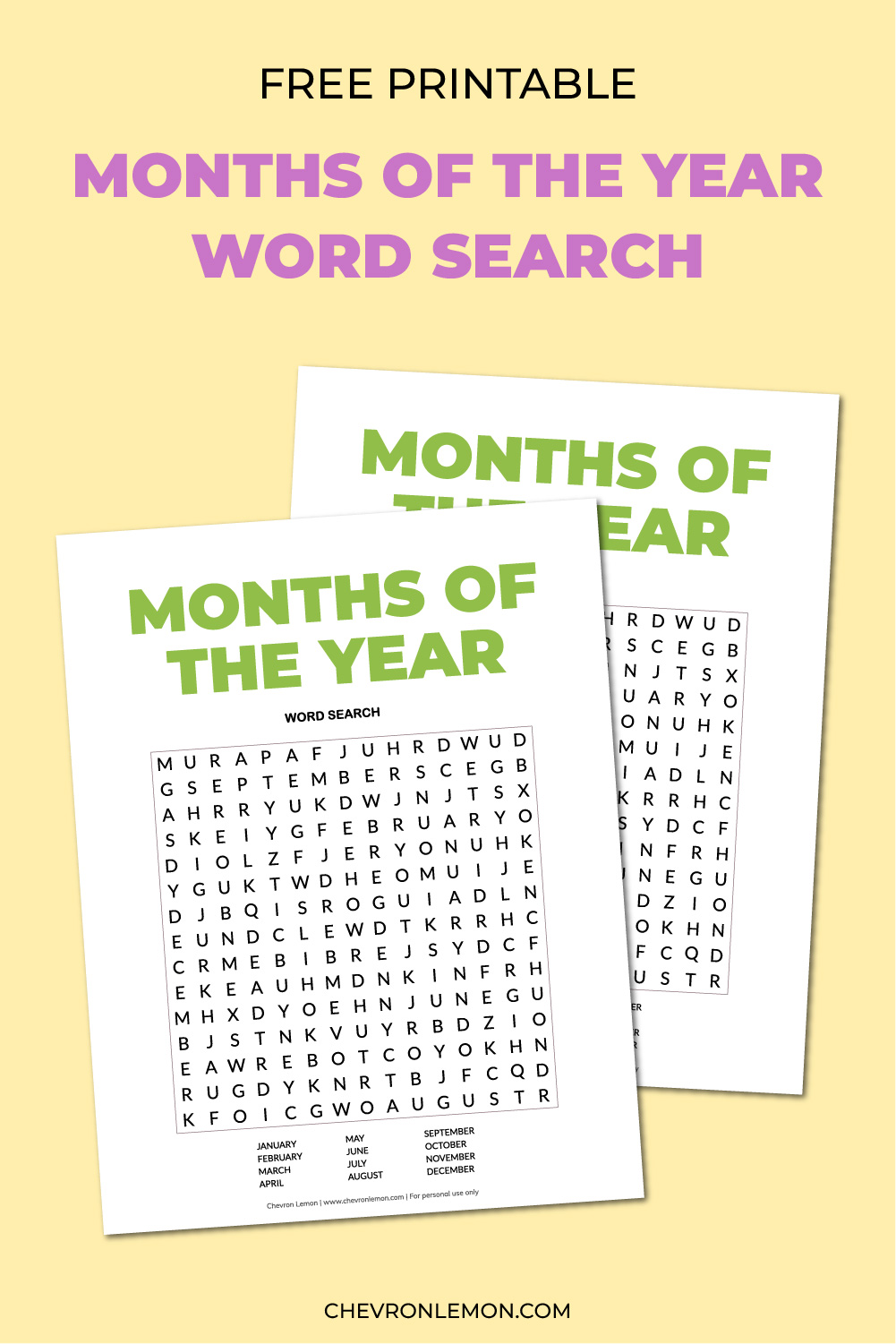 Printable months of the year word search