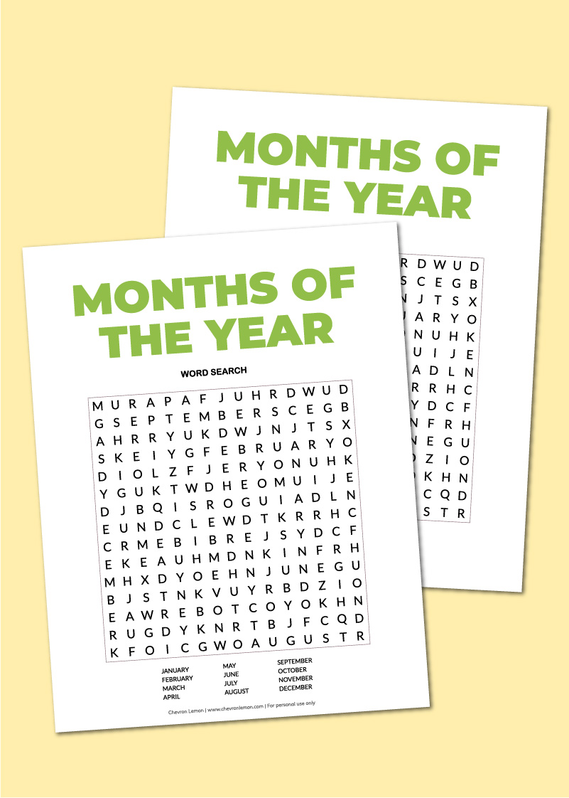 Printable months of the year word search
