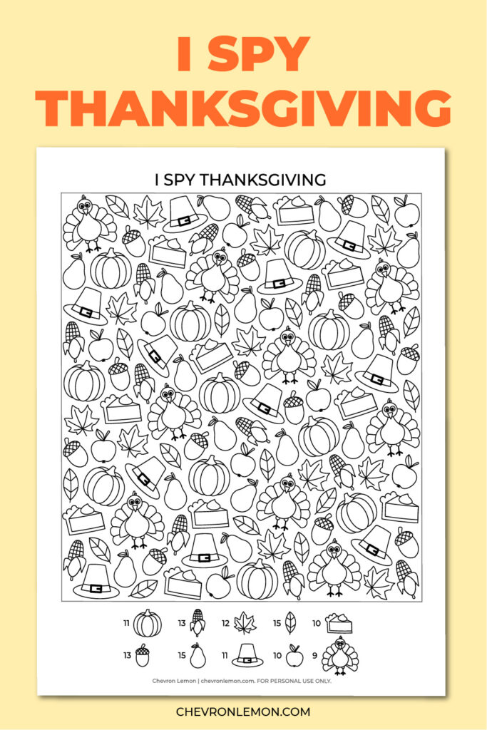 Printable I spy Thanksgiving game - Chevron Lemon