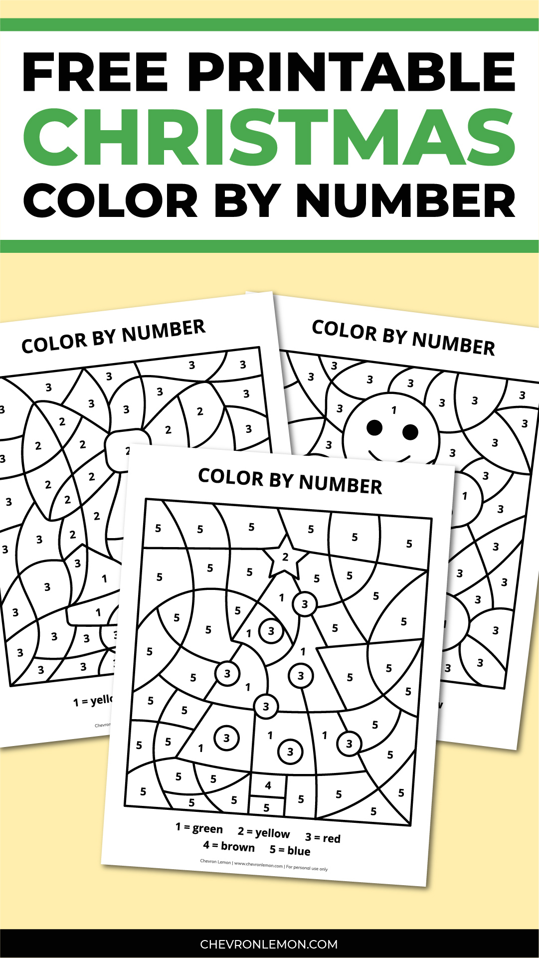 Printable Christmas color by number pages - Chevron Lemon