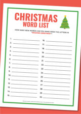 Printable Christmas word list - Chevron Lemon