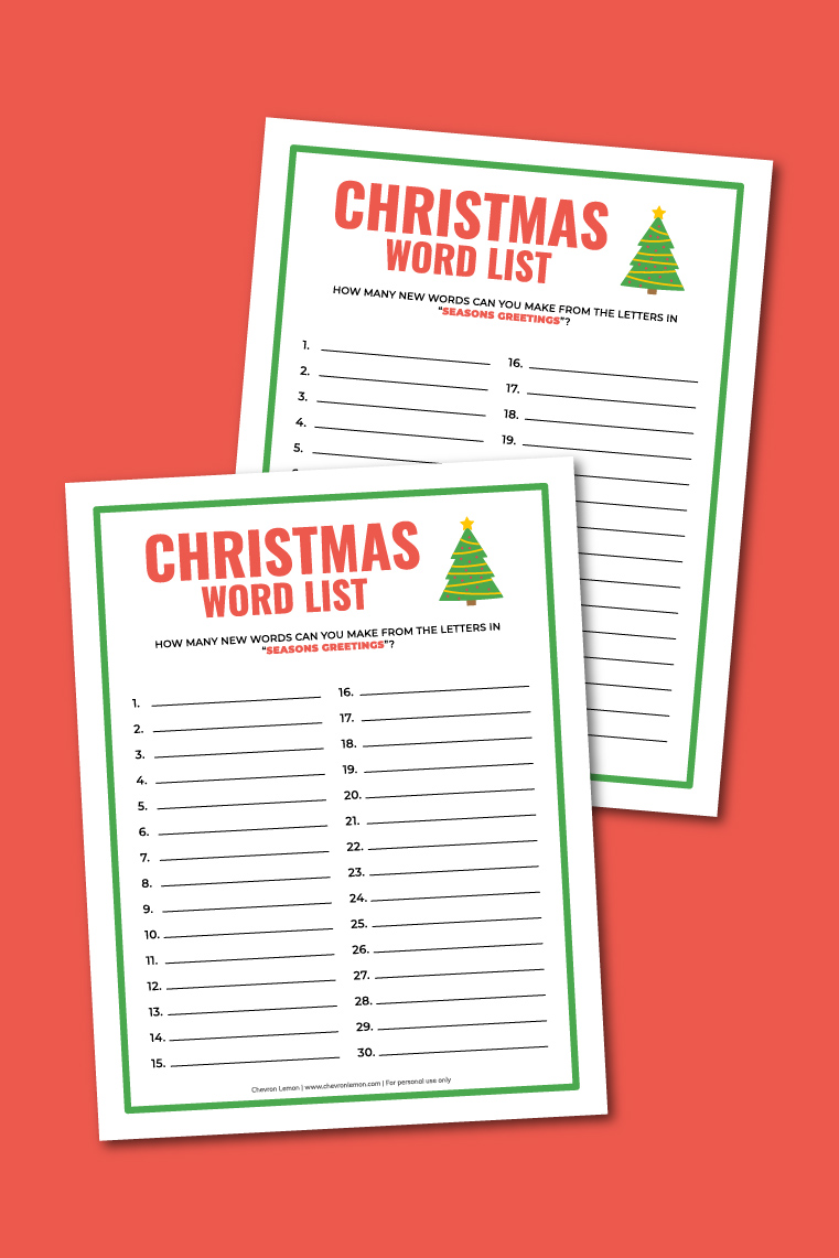 Printable Christmas word list