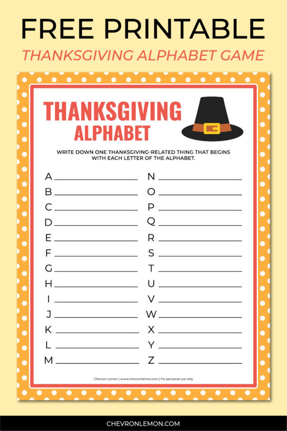 Printable Thanksgiving alphabet game - Chevron Lemon