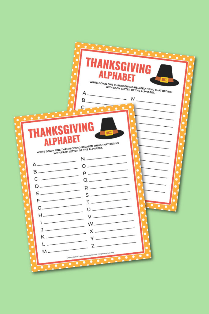 Printable Thanksgiving alphabet game - Chevron Lemon