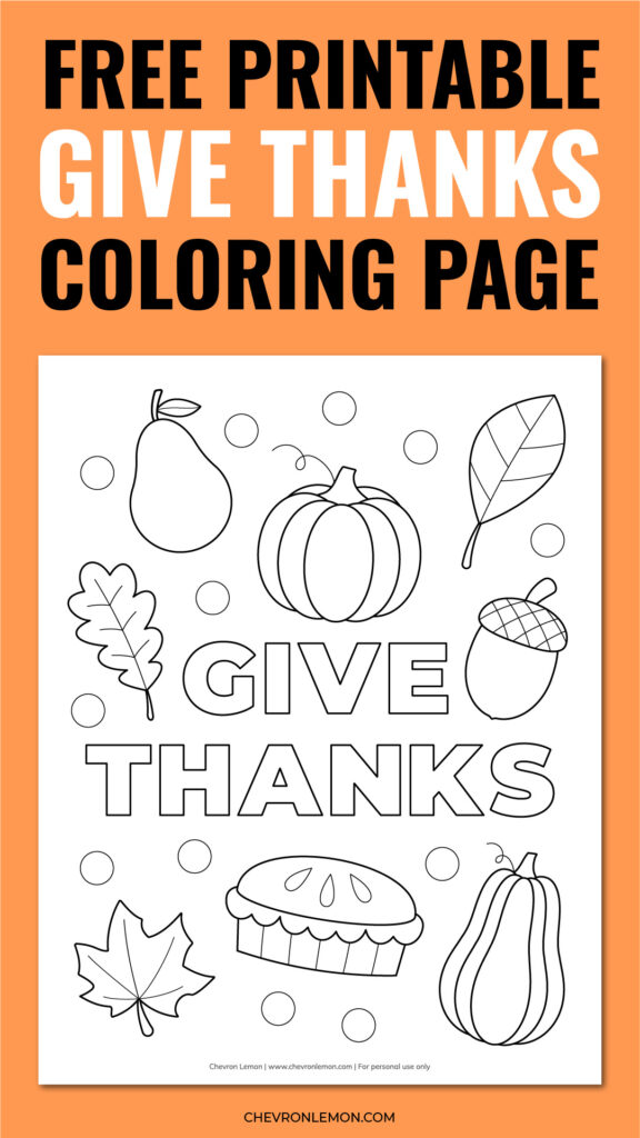 Printable Give Thanks coloring page - Chevron Lemon