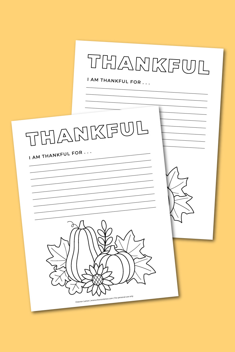 Printable gratitude coloring page for kids - Chevron Lemon