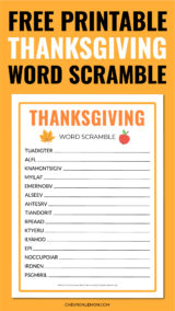 Printable Thanksgiving word scramble - Chevron Lemon