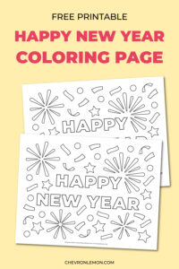 Printable Happy New Year coloring page - Chevron Lemon