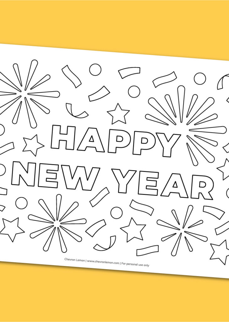 Printable Happy New Year coloring page - Chevron Lemon