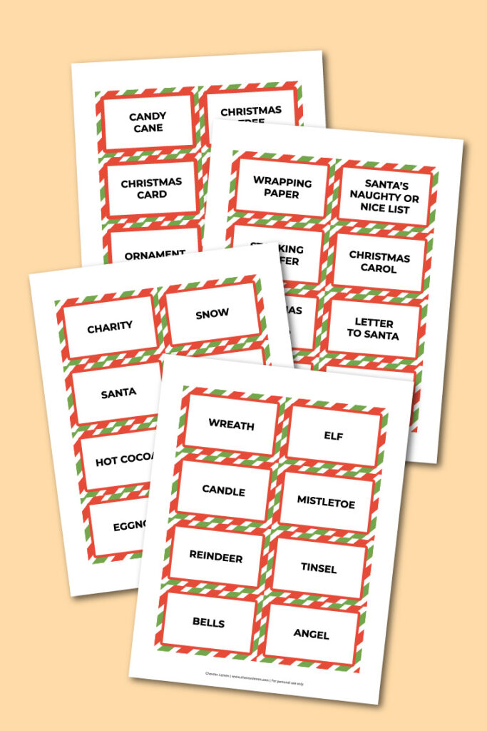 Printable Christmas charades - Chevron Lemon