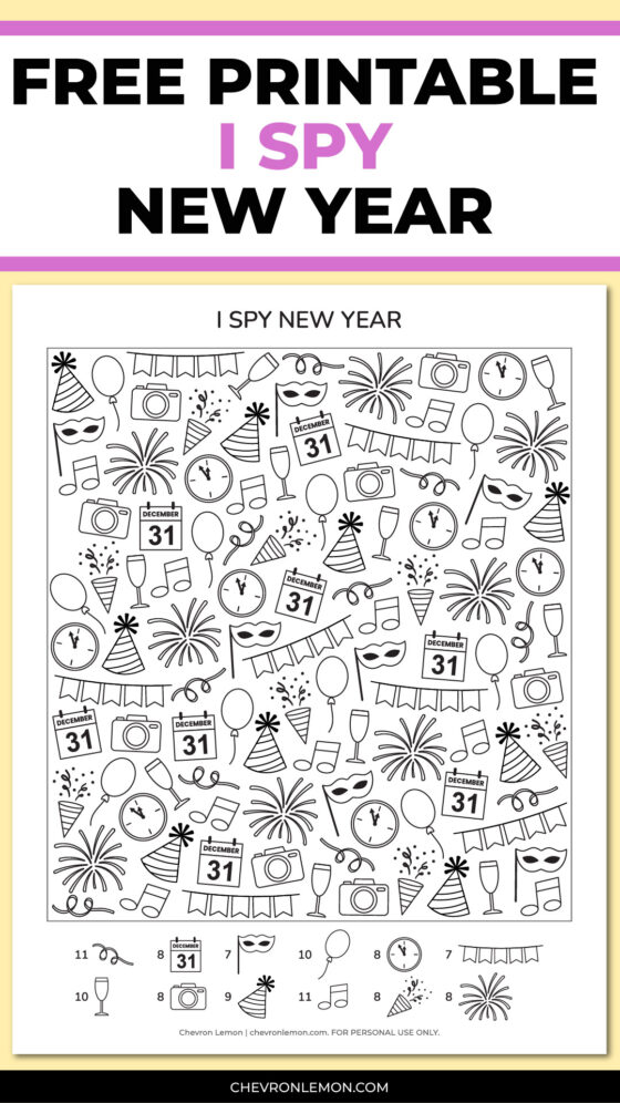 Printable I spy New Year Chevron Lemon