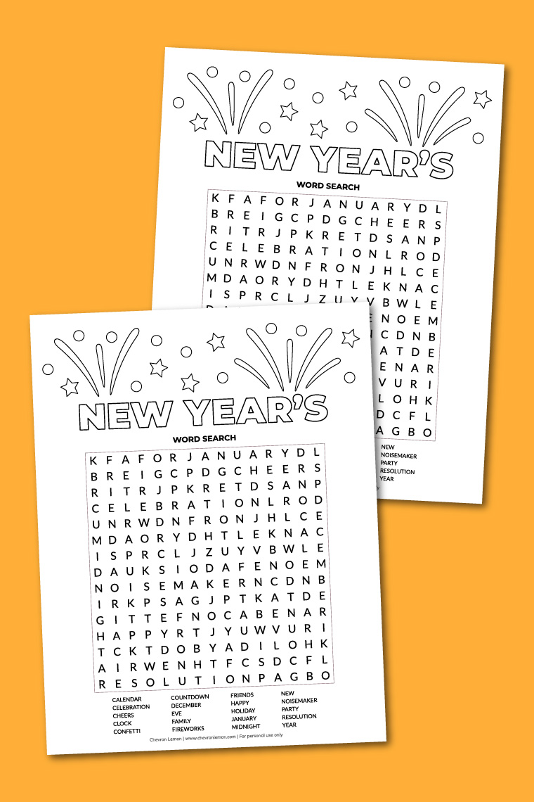 Printable New Year's word search
