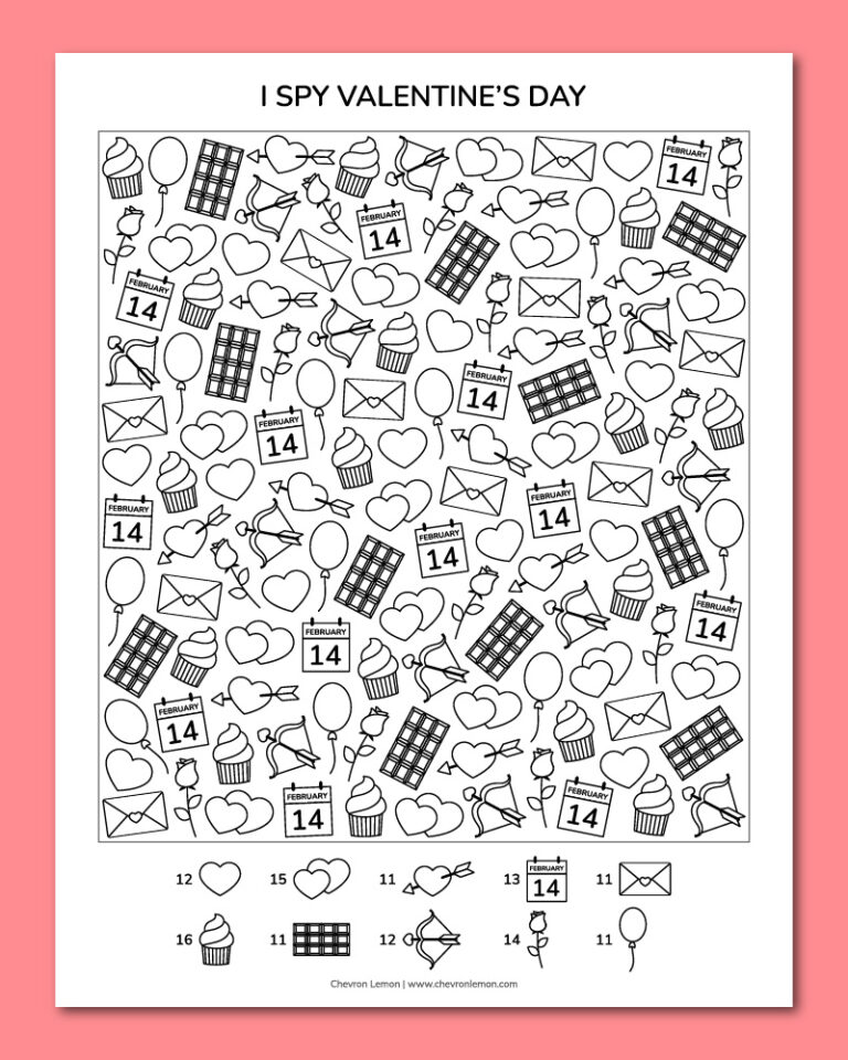 Free printable I spy Valentine's Day