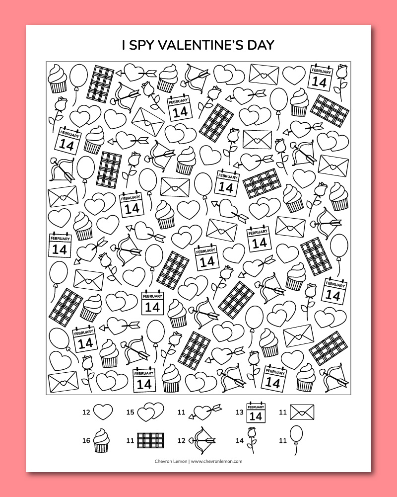 Free printable I spy Valentine's Day