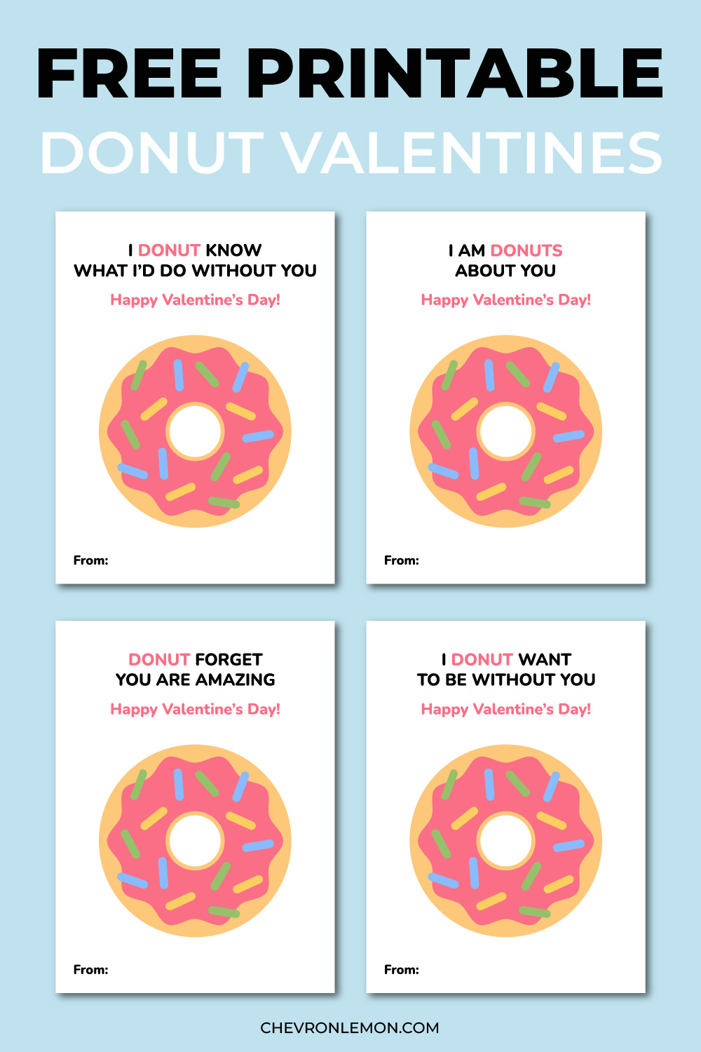 Printable Donut Valentine Cards Chevron Lemon