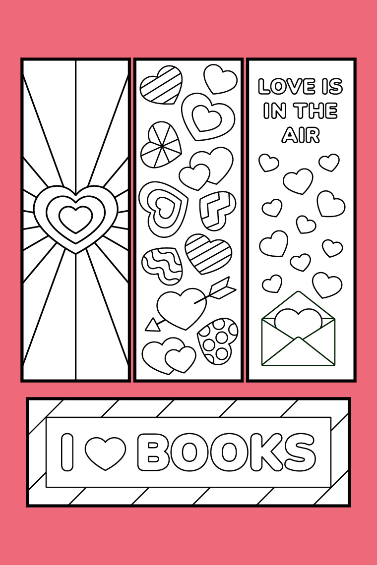 Printable Valentine's Day coloring bookmarks