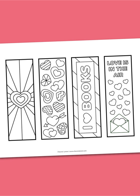 Printable Valentine's Day coloring bookmarks - Chevron Lemon