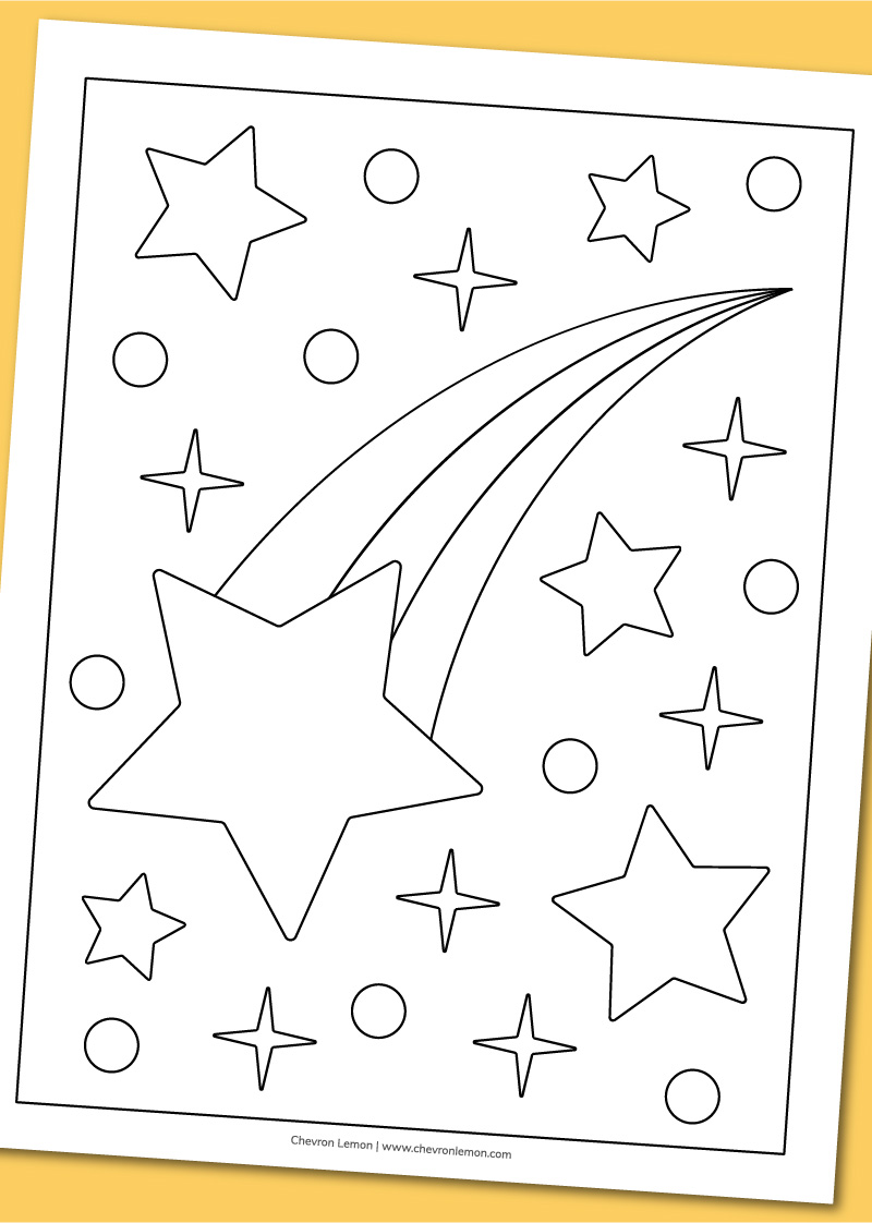 Printable Shooting Star Coloring Page Chevron Lemon