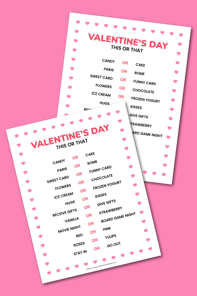 Printable Valentine's Day this or that game