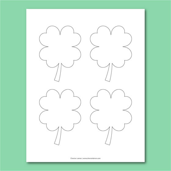 Printable four-leaf clover templates in different sizes - Chevron Lemon