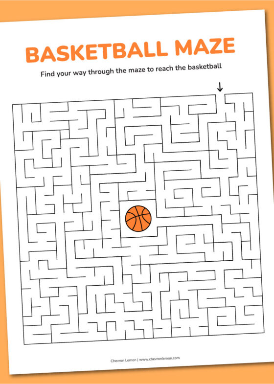 Printable basketball maze - Chevron Lemon