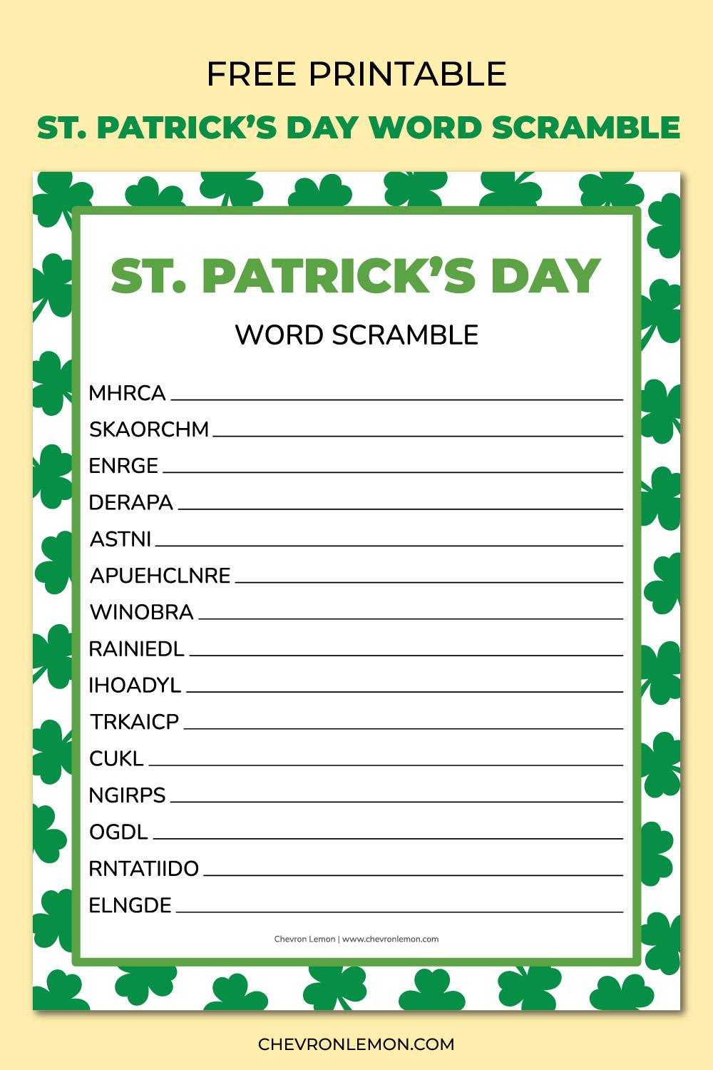 Printable St. Patrick's Day word scramble