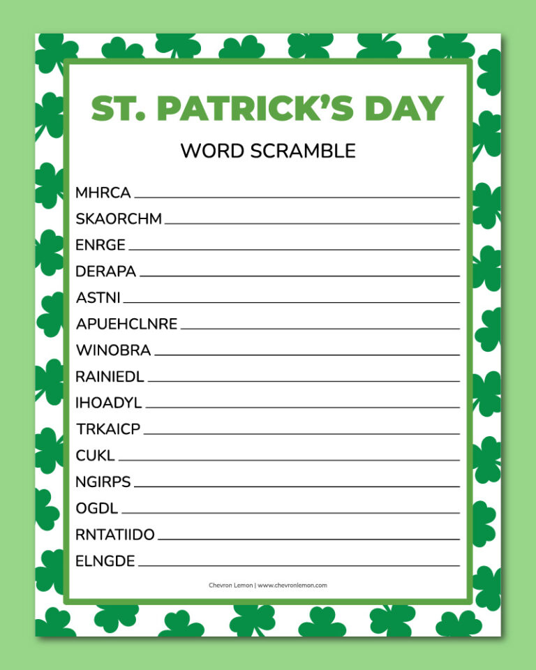 Printable St. Patrick's Day word scramble