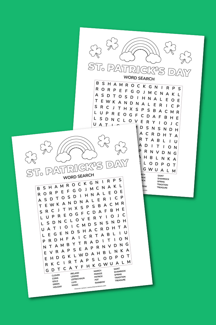 Printable St. Patrick's Day word search puzzle