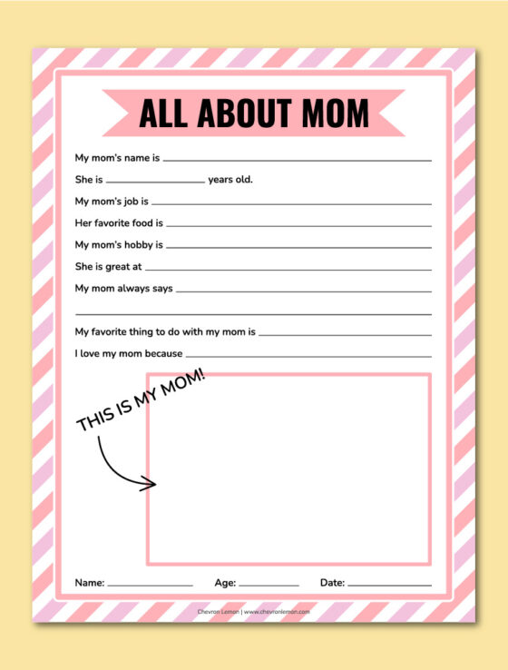 Printable Mother's Day questionnaire - Chevron Lemon